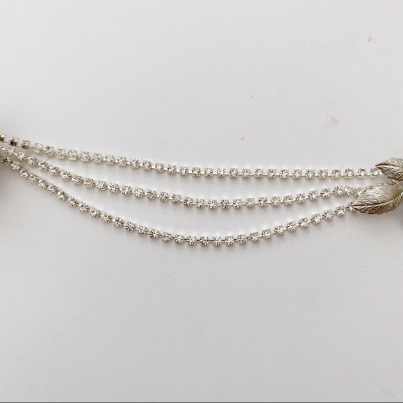 Triple Comb Enamel Bridal Headpeice Crystal Swags - Picture 6 of 11